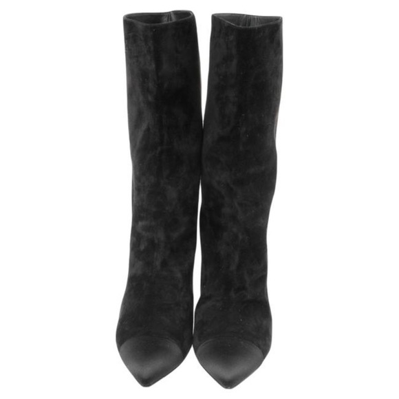 Chanel Black Suede and Satin Gabrielle Cap Toe Mid Calf Boots - Picture 3 of 9